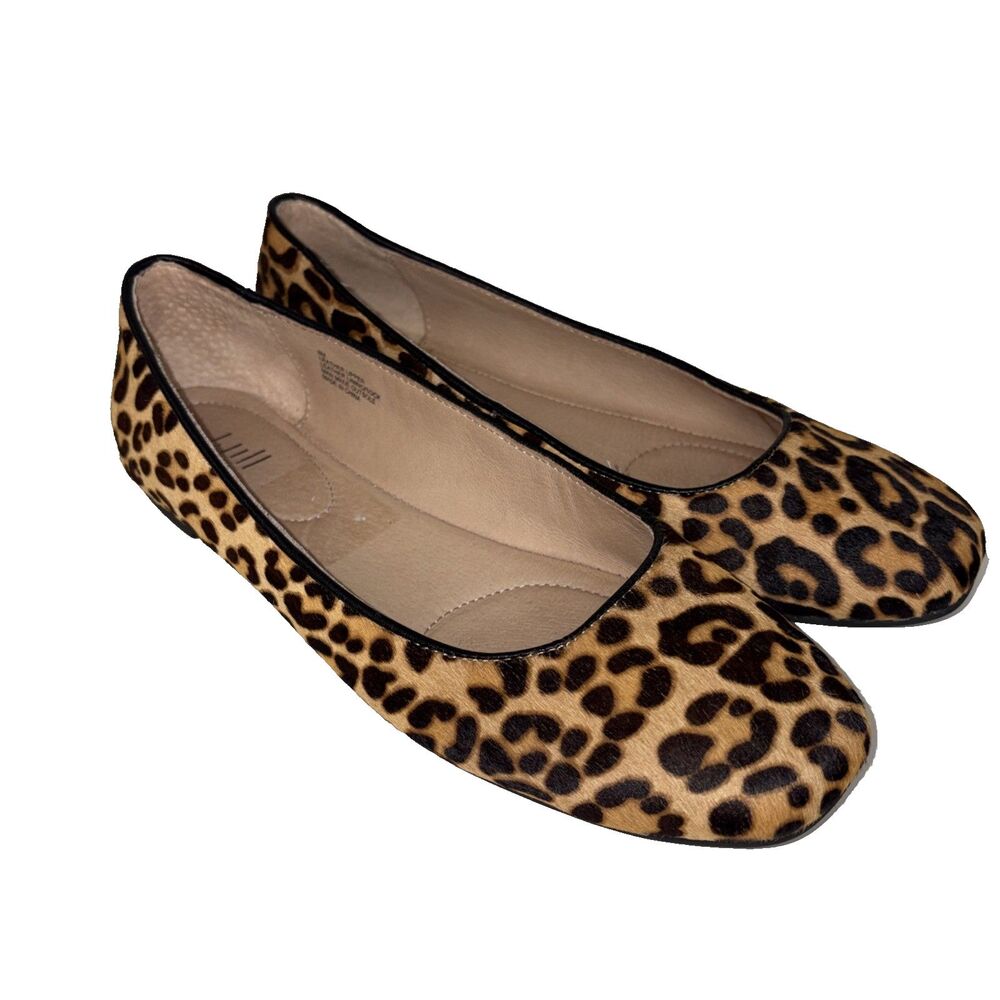 J. Jill Leather Calf Hair Ballet Flats Brown Black Square Toe Size 8M